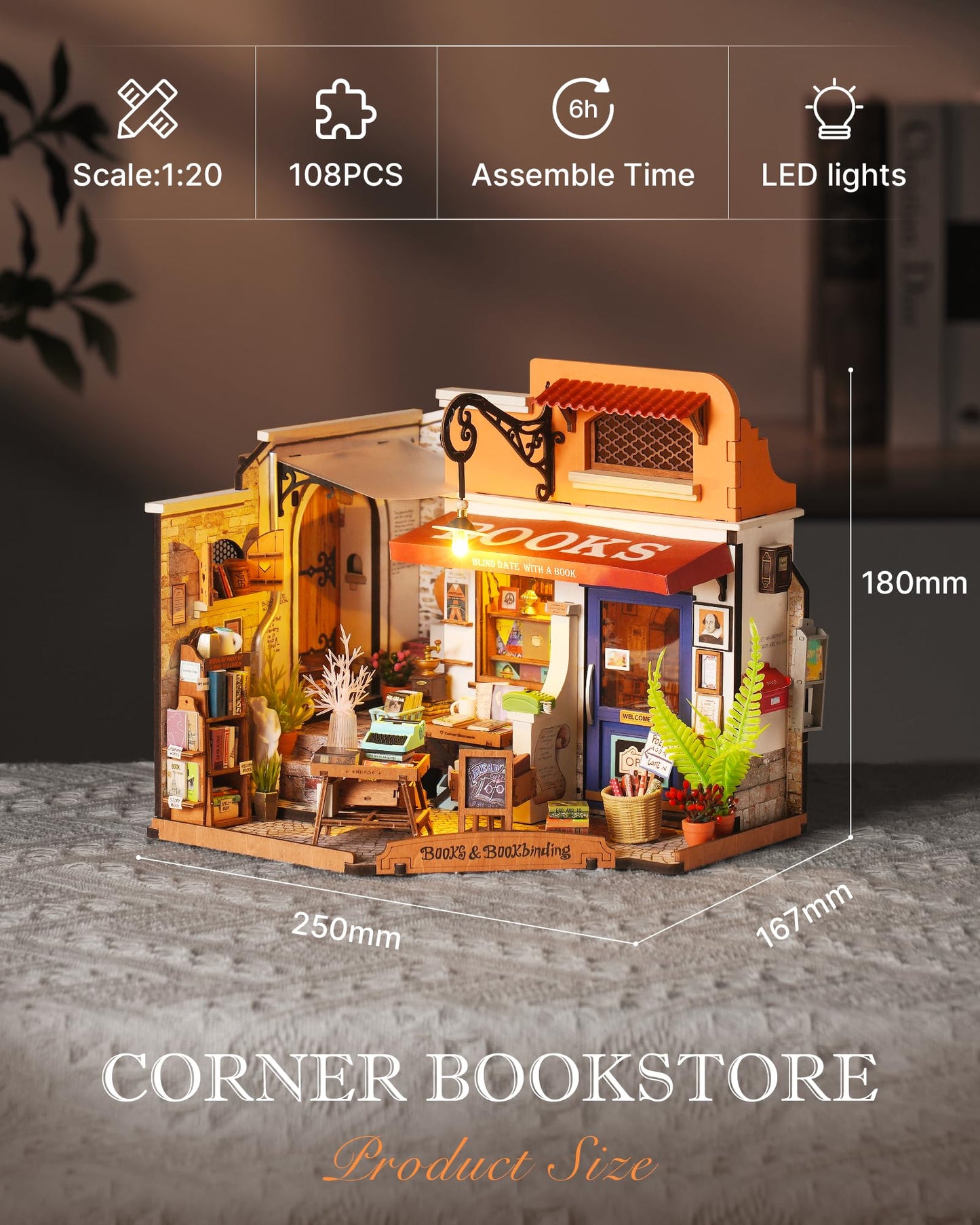 Cozy Bookstore | DIY Miniature House with LED